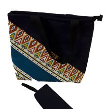 Womens Blue Multicolor ankara denim handbag